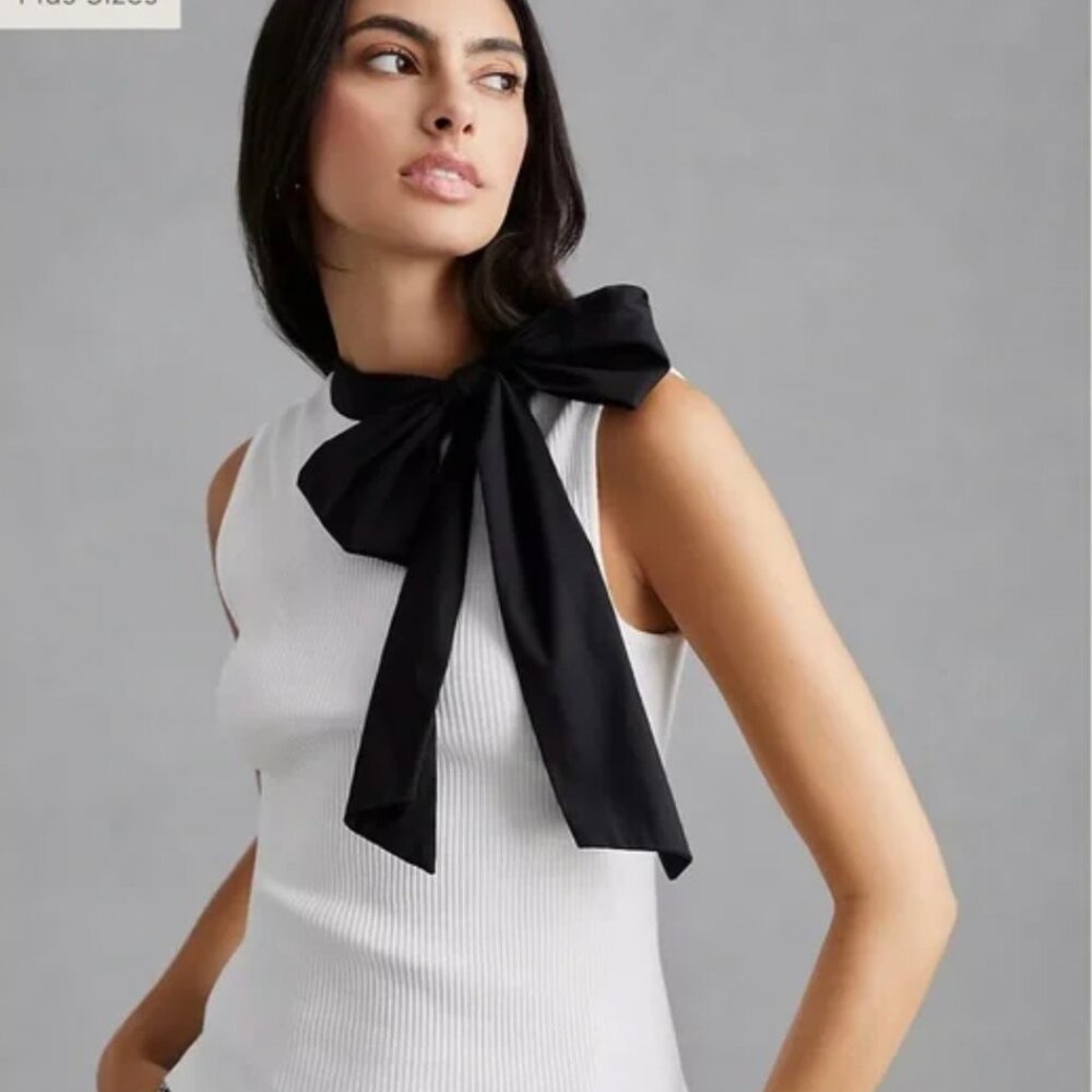 NWT Anthropologie Dolan Tie-Neck Ribbed Shell Blouse